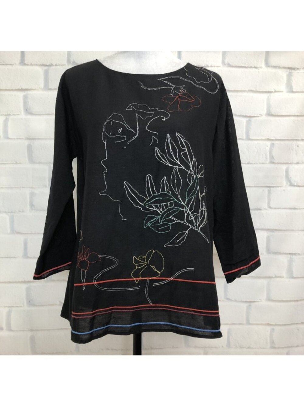 Giada Forte Resort Black Embroidered Blouse Size 0 (US 2) Wool Linen Cotton